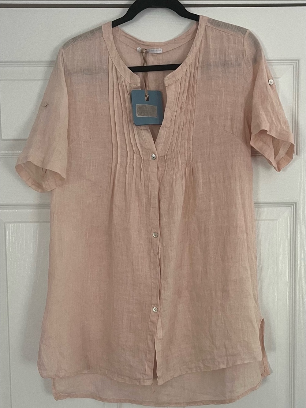 Light Pink Linen Button-Front Tunic Top